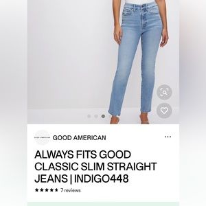 Good American Always Fits Classic Slim Straight Jeans in Indigo size 00-4